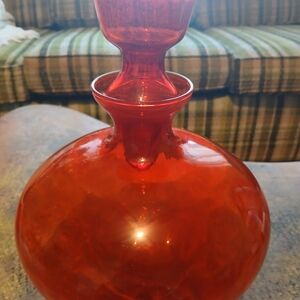 1960s Hand Blown Textured Glass Tangerine Decanter